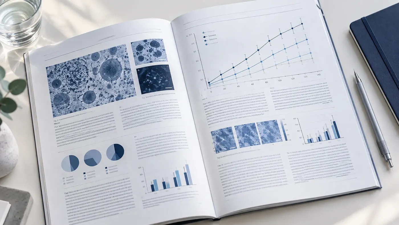 An open research report with data visualizations and microscopy figures